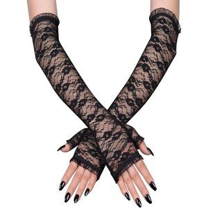 Women's Halloween Black 3 Dress Fingerless Spider Gothic Playing Lace Gloves